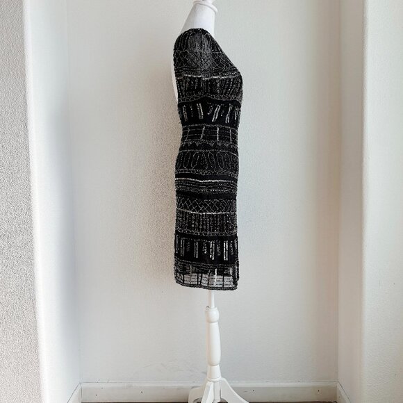 VINTAGE BLACK AND SILVER BEADED MINI DRESS - Picture 5 of 5